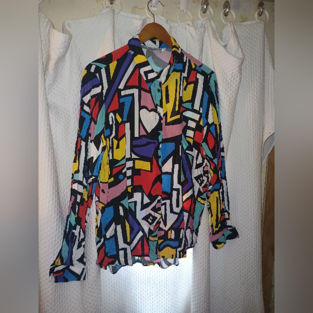 Vintage 90s Geometric Art Button Down Blouse Size Eur(52) DC/H(50) UK(24) US XL